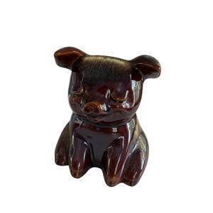 Vintage Hull Pottery Piggy Bank - Brown and Blue Glaze - Excellent Condition